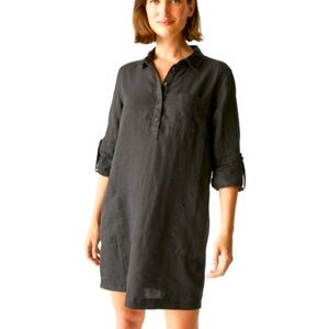 Allen Allen dress - black 100% linen collared shirt dress